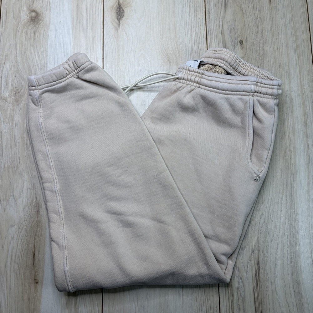 Mad Happy Fleeced Sweatpants Adult Size Small Beige Embroidery Drawstring Cotton